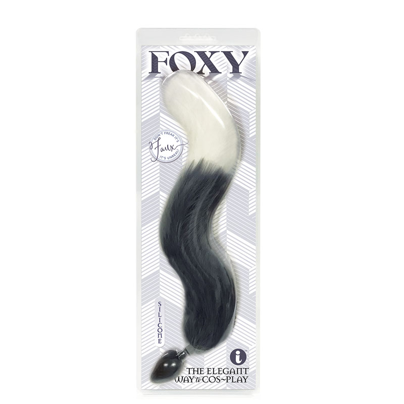 Foxy Fox Tail Silicone Butt Plug - Grey with White Tip